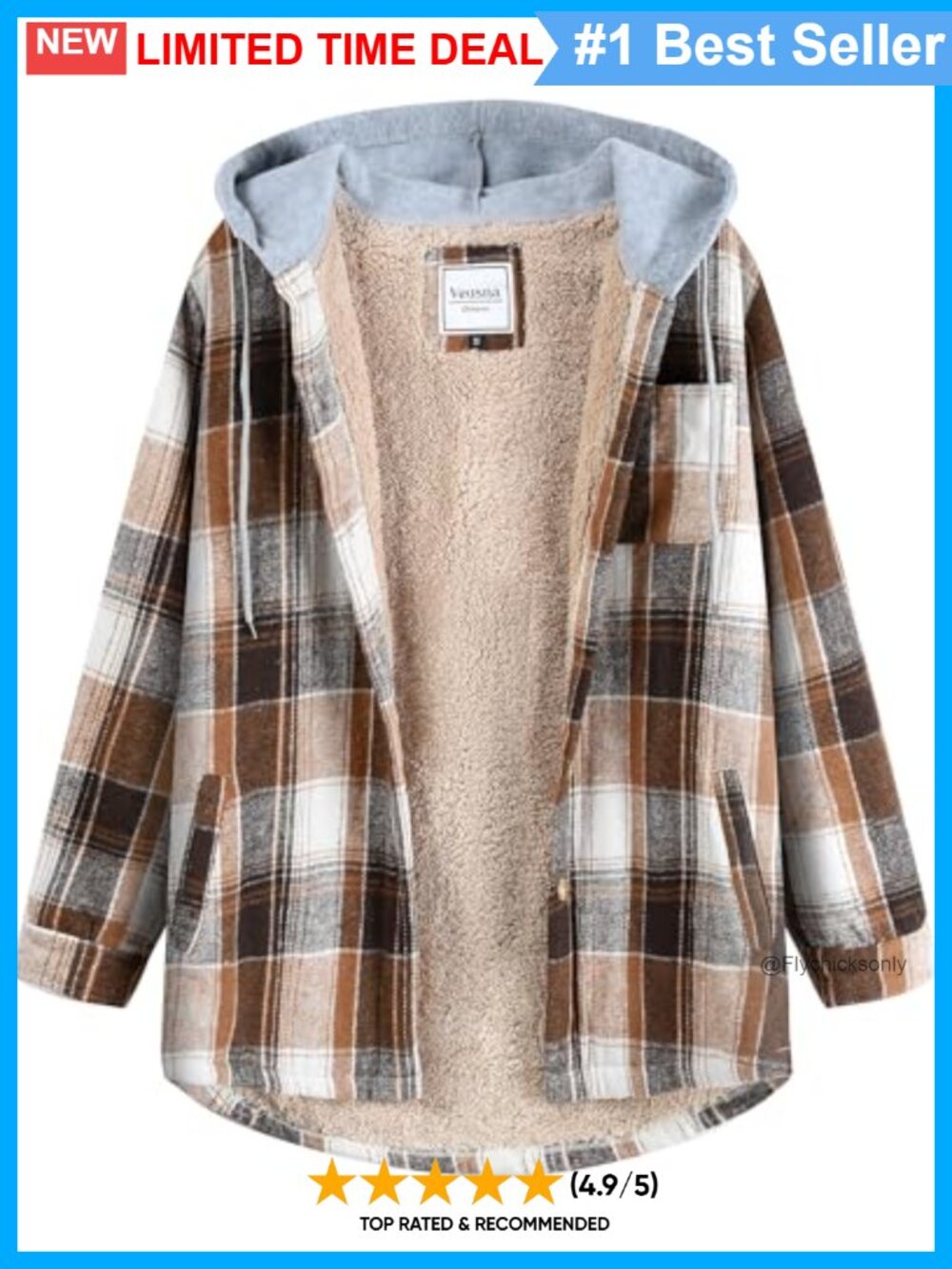 Women's Plaid Flannel Shacket Hooded Fleece Jacket